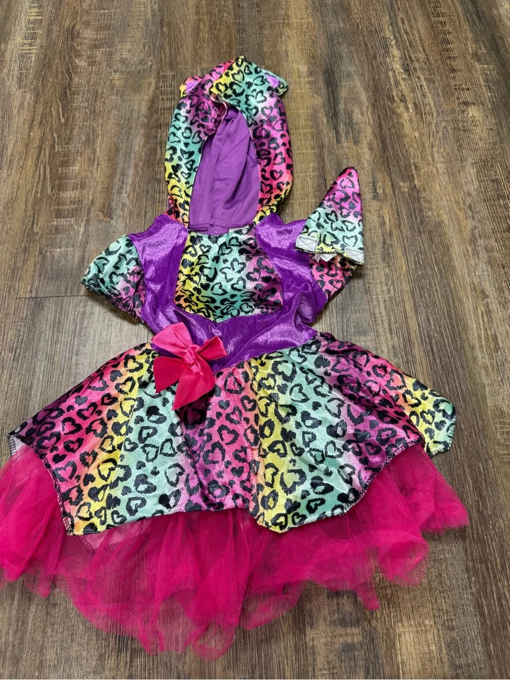 Girls' Rainbow Leopard Tulle Dress Costume with Hot Pink Tutu 2T Halloween